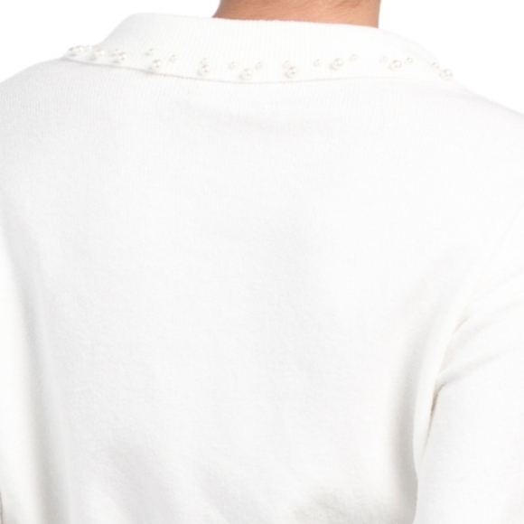ELIE by Elie Tahari White Pearl Collar Pullover Viscose Blend Sweater Top - Picture 4 of 16